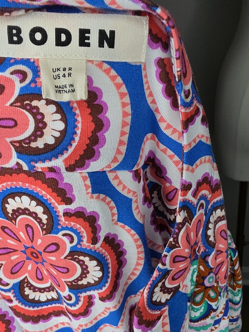 Boden Lily Jersey Midi Tea Dress Size 4 Bright Blue Botanic Blush - Picture 8 of 10